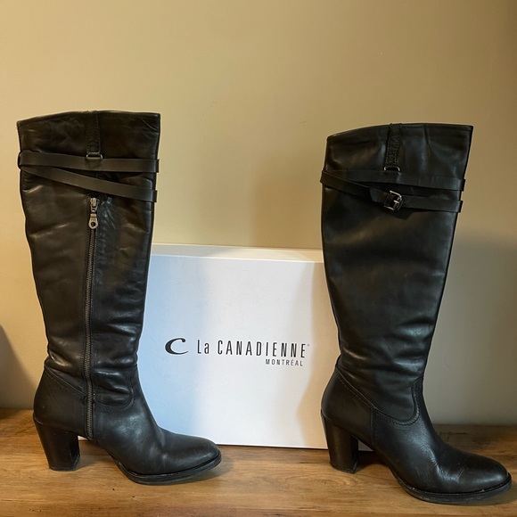 La Canadienne designer black leather knee high boots - Picture 2 of 11